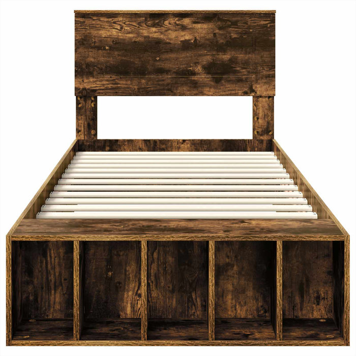 Cadru de pat cu raft Stejar fumuriu 100 x 200 cm Lemn compozit - WALTI WALTI