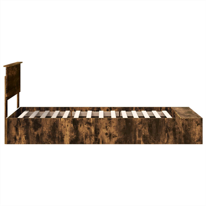 Cadru de pat cu raft Stejar fumuriu 100 x 200 cm Lemn compozit - WALTI WALTI