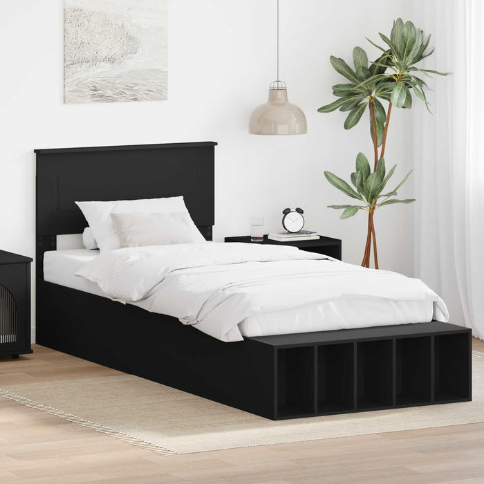 Cadru de pat cu raft Manual Negru 90 x 190 cm Lemn compozit WALTI