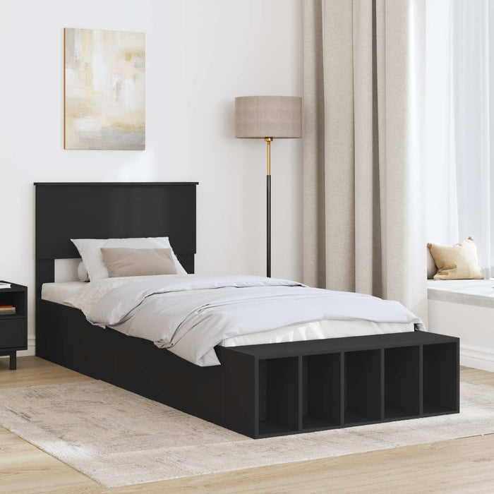 Cadru de pat cu raft Manual Negru 90 x 190 cm Lemn compozit WALTI