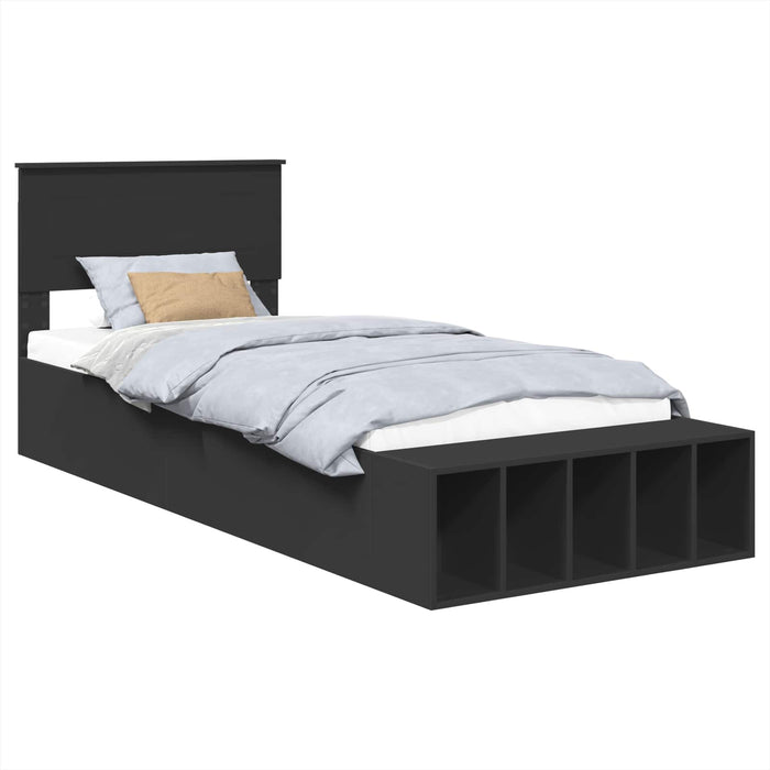 Cadru de pat cu raft Manual Negru 90 x 190 cm Lemn compozit WALTI