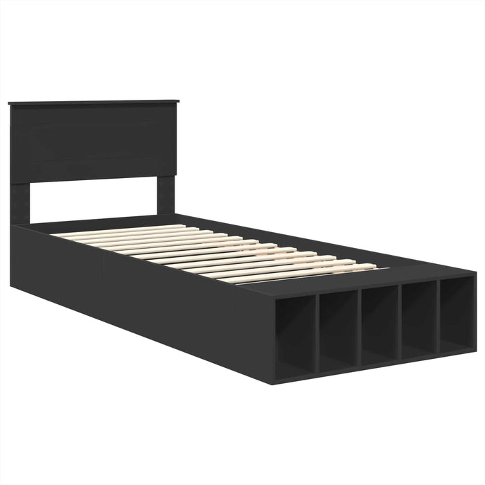 Cadru de pat cu raft Manual Negru 90 x 190 cm Lemn compozit WALTI