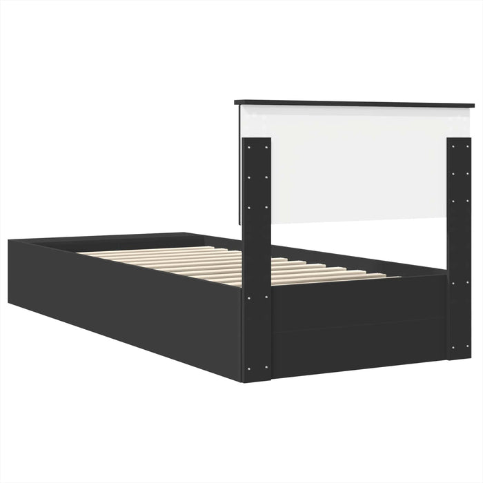 Cadru de pat cu raft Manual Negru 90 x 190 cm Lemn compozit WALTI