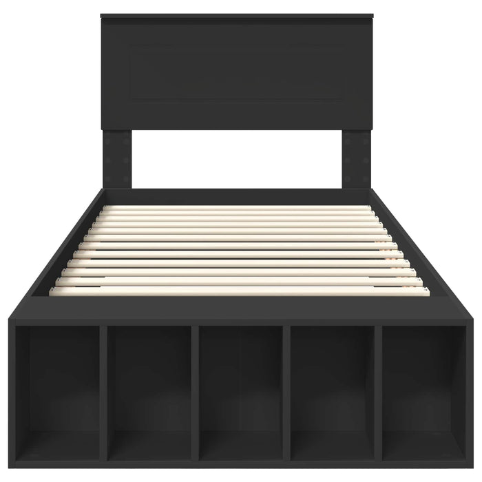 Cadru de pat cu raft Manual Negru 90 x 190 cm Lemn compozit WALTI