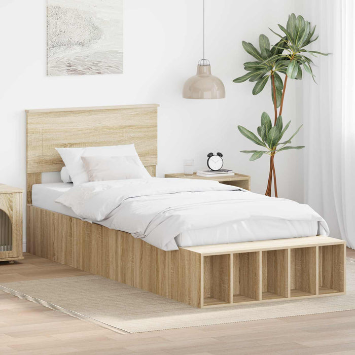 Cadru de pat cu raft Stejar Sonoma 90 x 190 cm Lemn compozit WALTI