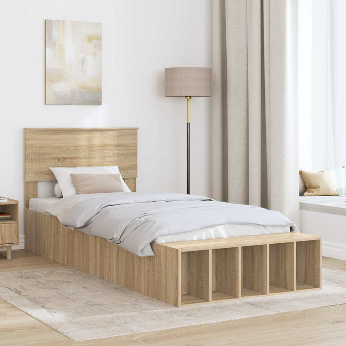 Cadru de pat cu raft Stejar Sonoma 90 x 190 cm Lemn compozit WALTI