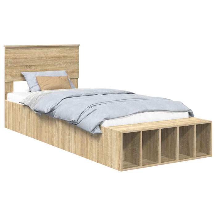 Cadru de pat cu raft Stejar Sonoma 90 x 190 cm Lemn compozit WALTI