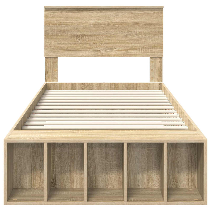 Cadru de pat cu raft Stejar Sonoma 90 x 190 cm Lemn compozit WALTI