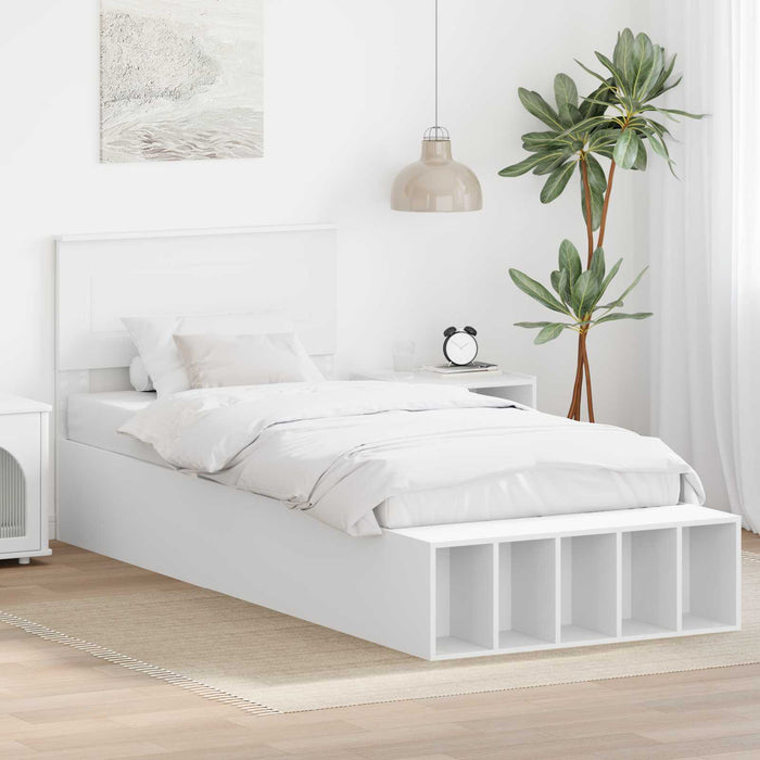 Cadru de pat cu raft cu headboard Alb 75 x 190 cm Lemn compozit - WALTI WALTI