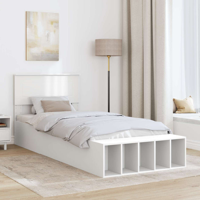 Cadru de pat cu raft cu headboard Alb 75 x 190 cm Lemn compozit - WALTI WALTI