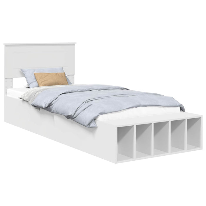 Cadru de pat cu raft cu headboard Alb 75 x 190 cm Lemn compozit - WALTI WALTI