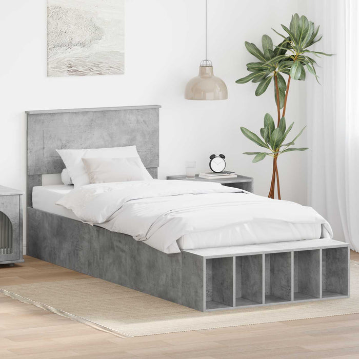 Cadru de pat cu raft Gri din beton 70 x 190 cm Lemn compozit - WALTI WALTI