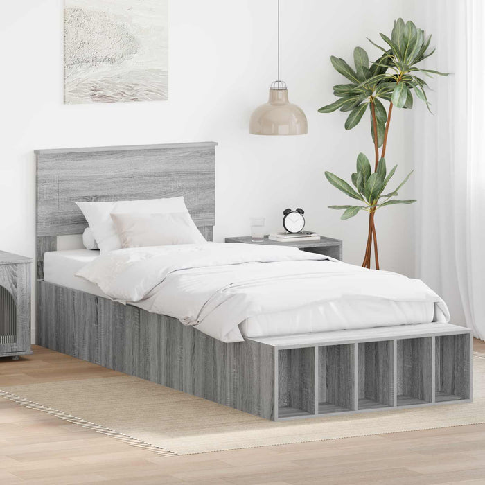 Cadru de pat cu raft Gri Sonoma 75 x 190 cm Lemn compozit WALTI