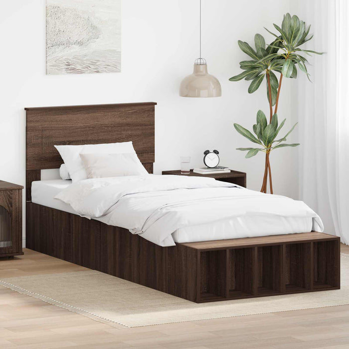 Cadru de pat cu raft Stejar închis 75 x 190 cm Lemn compozit - WALTI WALTI
