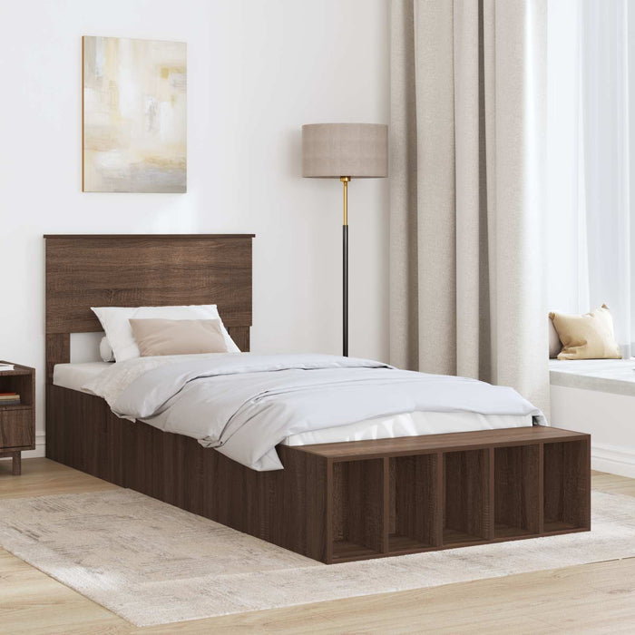 Cadru de pat cu raft Stejar închis 75 x 190 cm Lemn compozit - WALTI WALTI