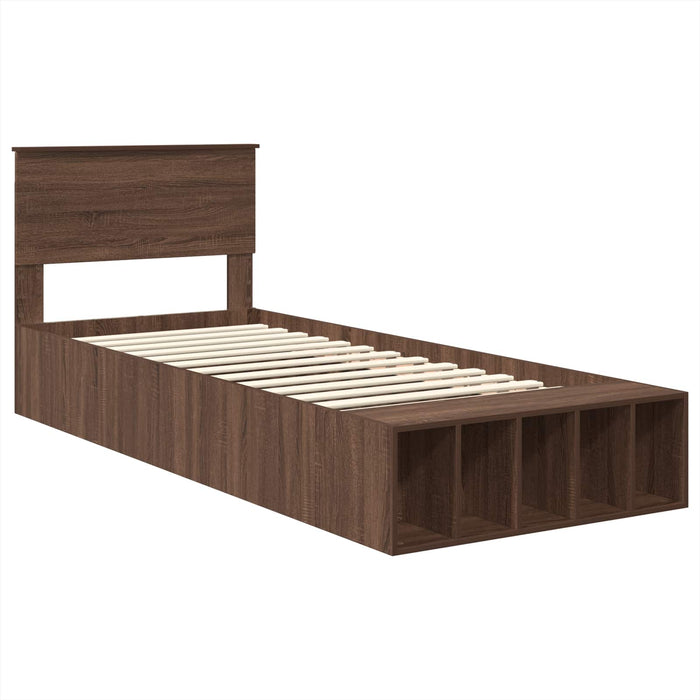 Cadru de pat cu raft Stejar închis 75 x 190 cm Lemn compozit - WALTI WALTI