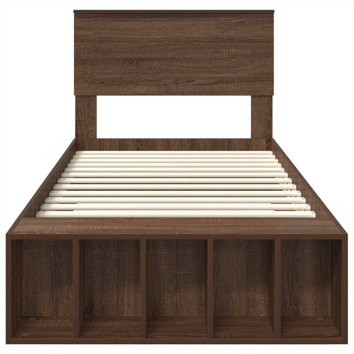 Cadru de pat cu raft Stejar închis 75 x 190 cm Lemn compozit - WALTI WALTI