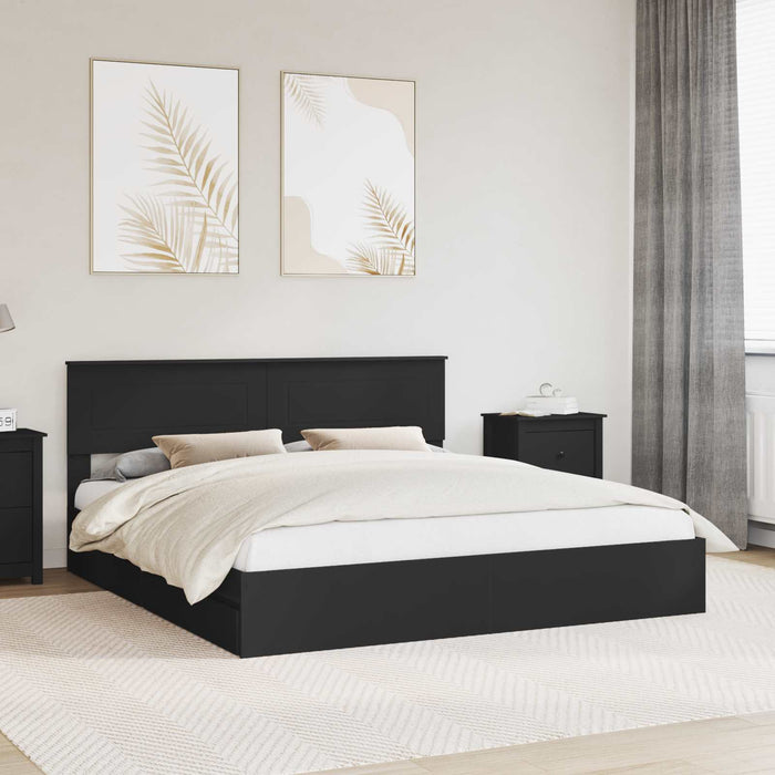Cadru de pat cu sertar Manual Negru 200 x 200 cm Lemn compozit - WALTI WALTI