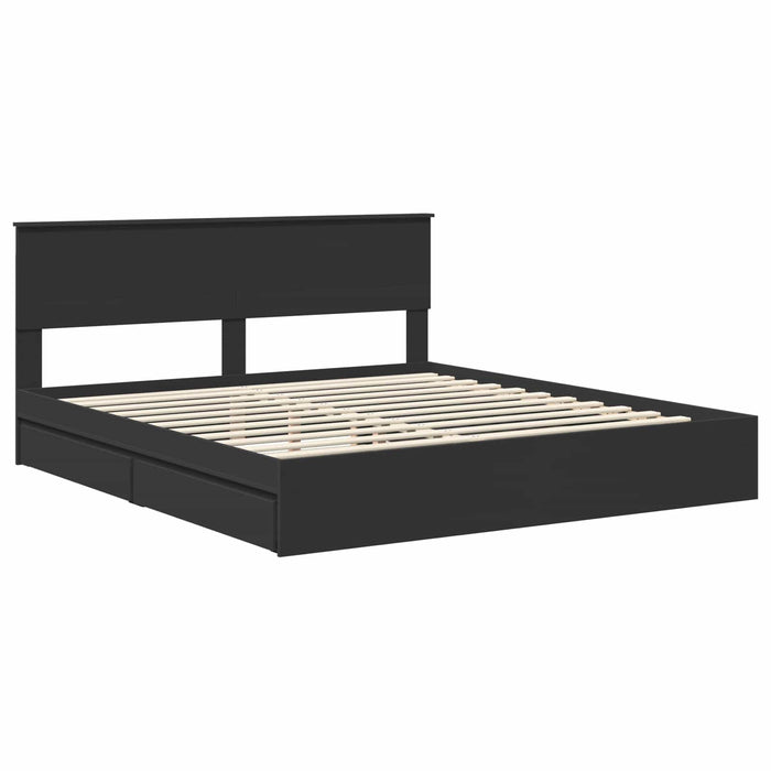 Cadru de pat cu sertar Manual Negru 200 x 200 cm Lemn compozit - WALTI WALTI