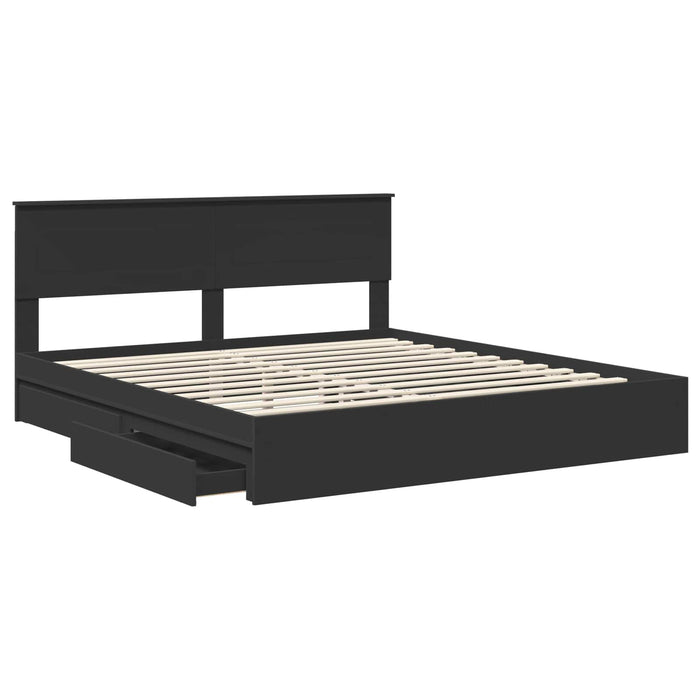 Cadru de pat cu sertar Manual Negru 200 x 200 cm Lemn compozit - WALTI WALTI