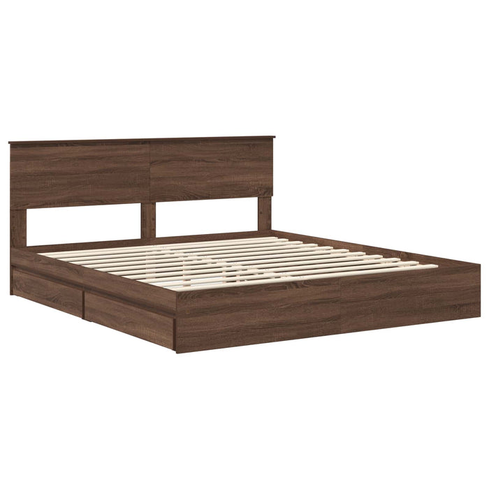 Pat cu storage Stejar închis 200 x 200 cm Lemn prelucrat WALTI