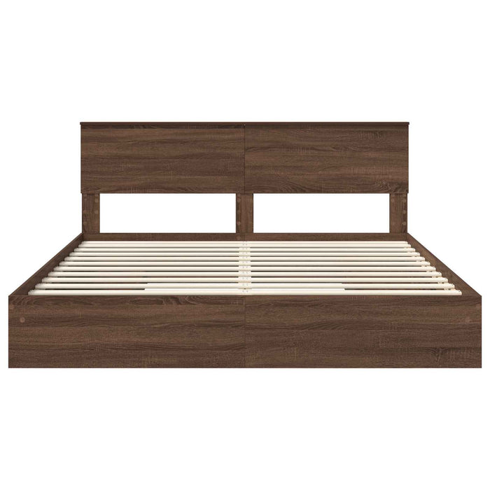 Pat cu storage Stejar închis 200 x 200 cm Lemn prelucrat WALTI