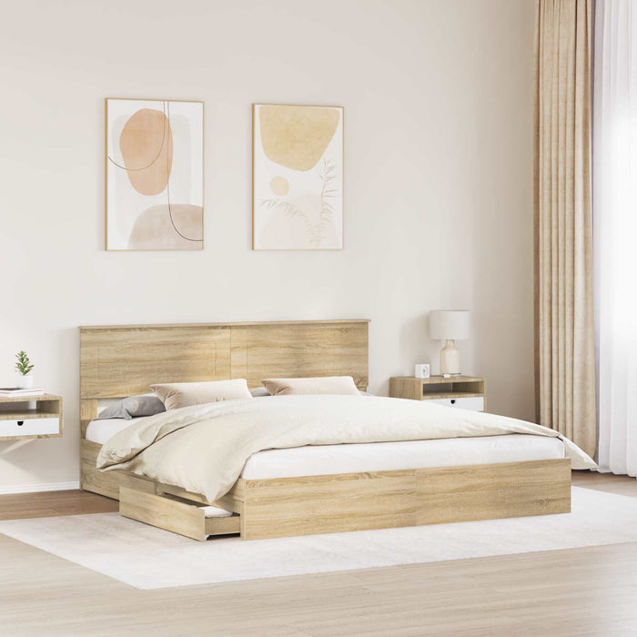 Pat cu storage Stejar Sonoma 180 x 200 cm Lemn compozit - WALTI WALTI