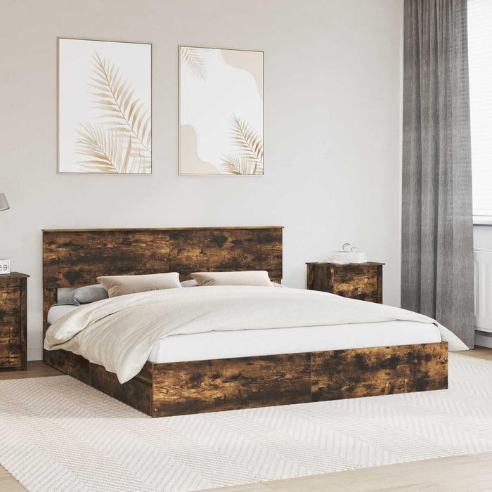 Pat cu storage Stejar fumuriu 180 x 200 cm Lemn compozit - WALTI WALTI