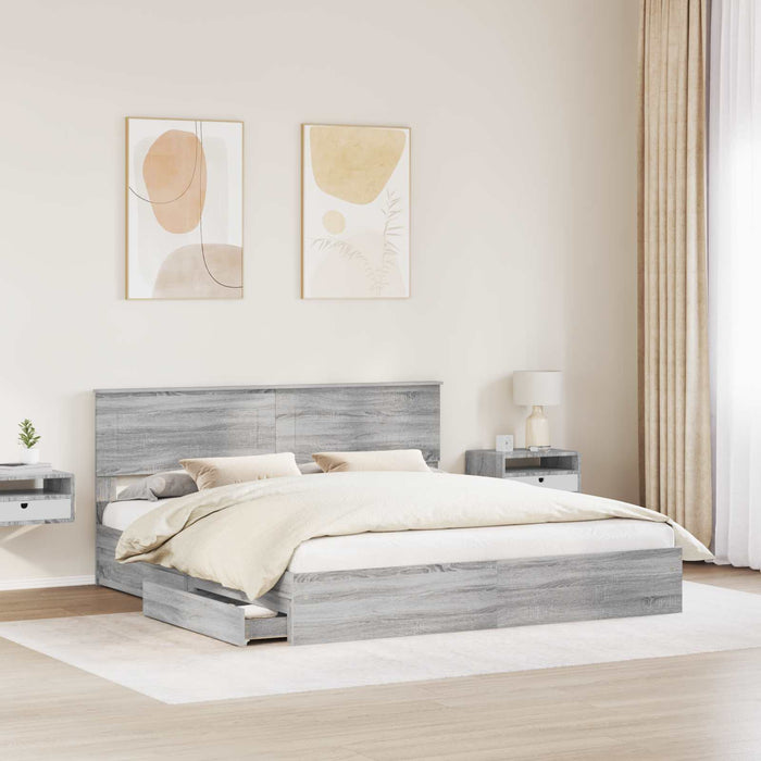 Pat cu storage cu sertar Gri Sonoma 180 x 200 cm Lemn compozit - WALTI WALTI