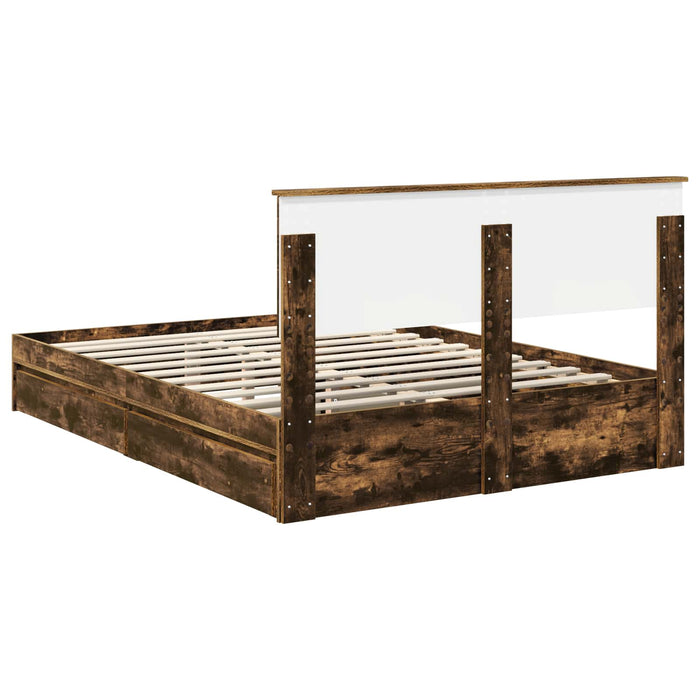 Pat cu storage Stejar fumuriu 160 x 200 cm Lemn compozit - WALTI WALTI