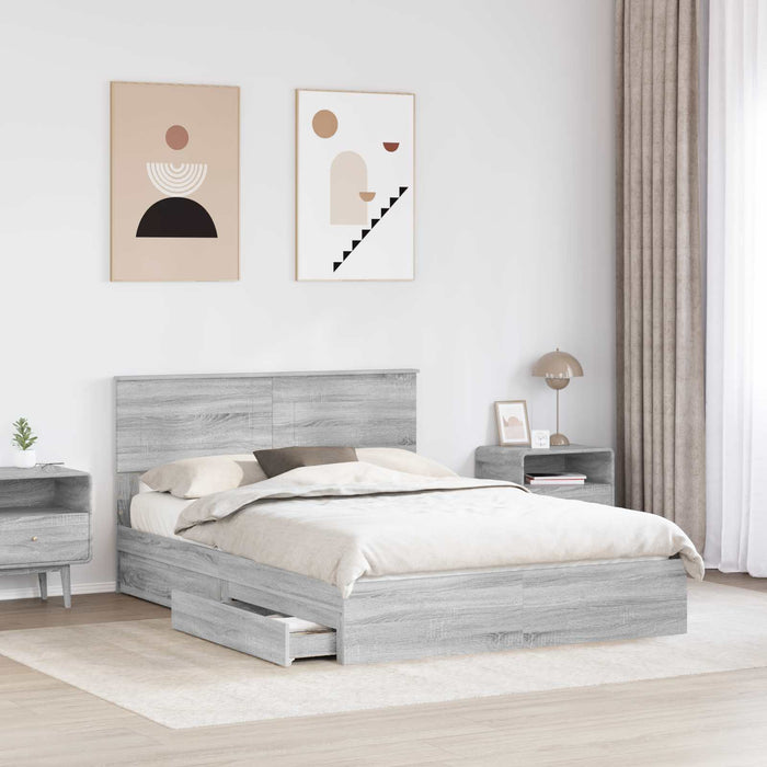Pat cu storage cu sertar Gri Sonoma 160 x 200 cm Lemn compozit - WALTI WALTI