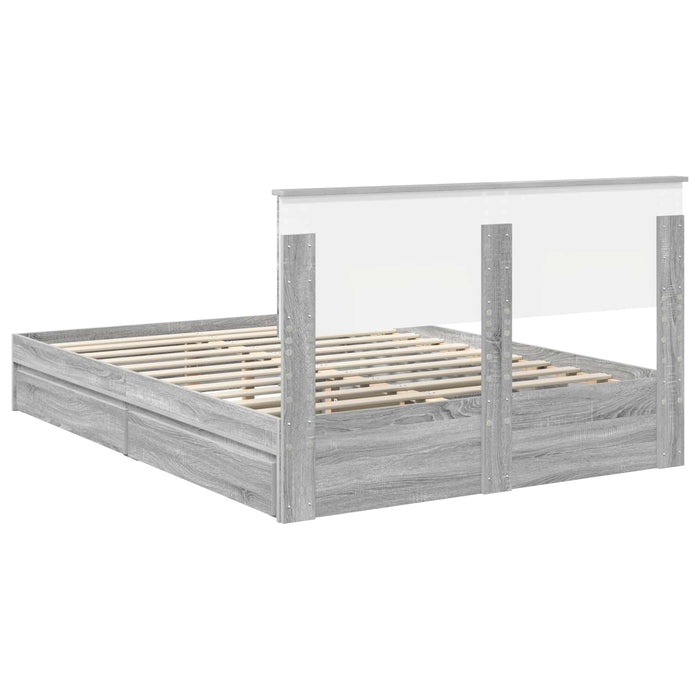 Pat cu storage cu sertar Gri Sonoma 160 x 200 cm Lemn compozit - WALTI WALTI
