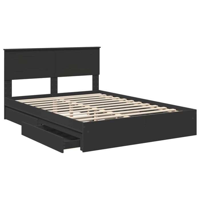 Pat cu storage cu sertar Negru 150 x 200 cm Lemn prelucrat WALTI