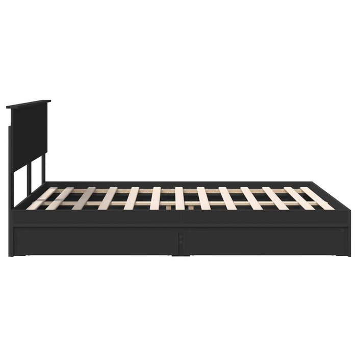 Pat cu storage cu sertar Negru 150 x 200 cm Lemn prelucrat WALTI