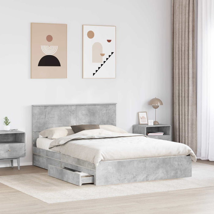 Pat cu storage Gri din beton 150 x 200 cm Lemn compozit - WALTI WALTI