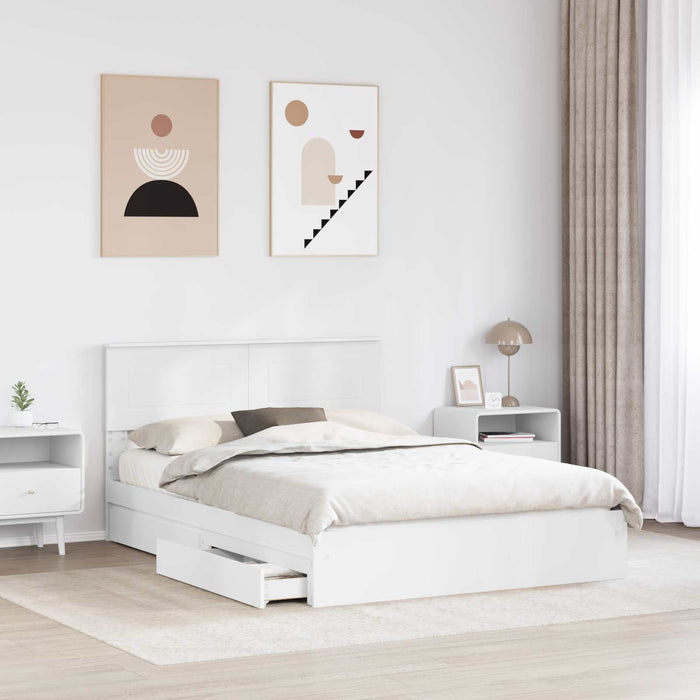 Pat cu storage cu headboard Alb 140 x 190 cm Lemn compozit - WALTI WALTI