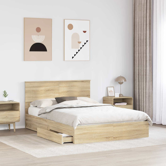 Pat cu storage Stejar Sonoma 140 x 190 cm Lemn compozit - WALTI WALTI