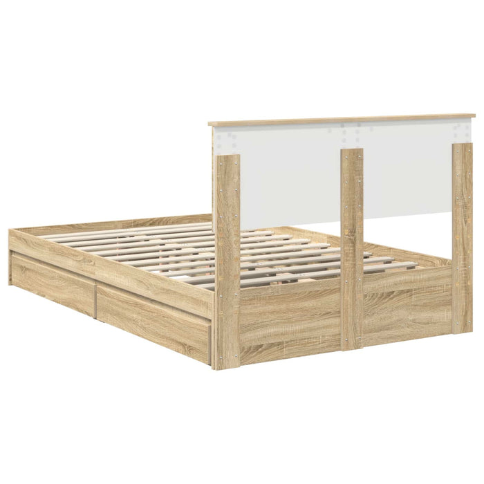 Pat cu storage Stejar Sonoma 135 x 190 cm Lemn compozit - WALTI WALTI