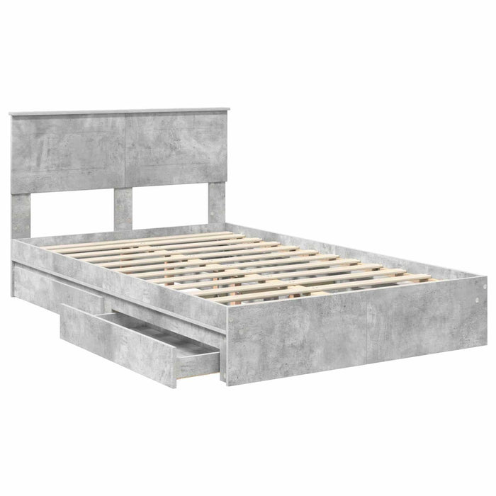 Cadru de pat cu sertar Gri din beton 135 x 190 cm Lemn compozit - WALTI WALTI