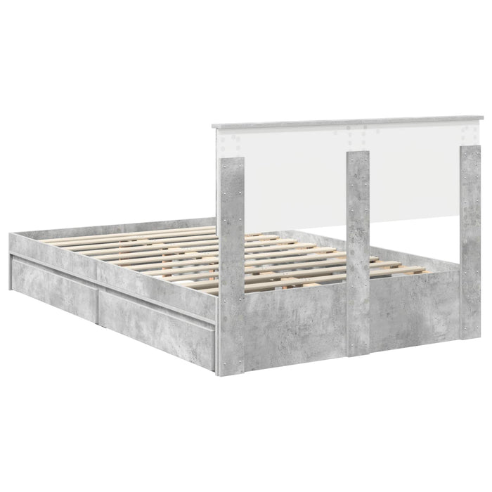 Cadru de pat cu sertar Gri din beton 135 x 190 cm Lemn compozit - WALTI WALTI