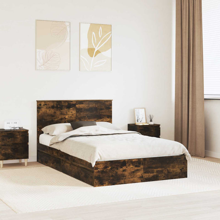Pat cu storage Stejar fumuriu 135 x 190 cm Lemn compozit - WALTI WALTI