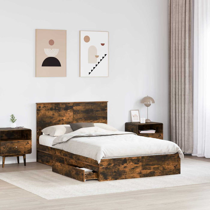 Pat cu storage Stejar fumuriu 135 x 190 cm Lemn compozit - WALTI WALTI