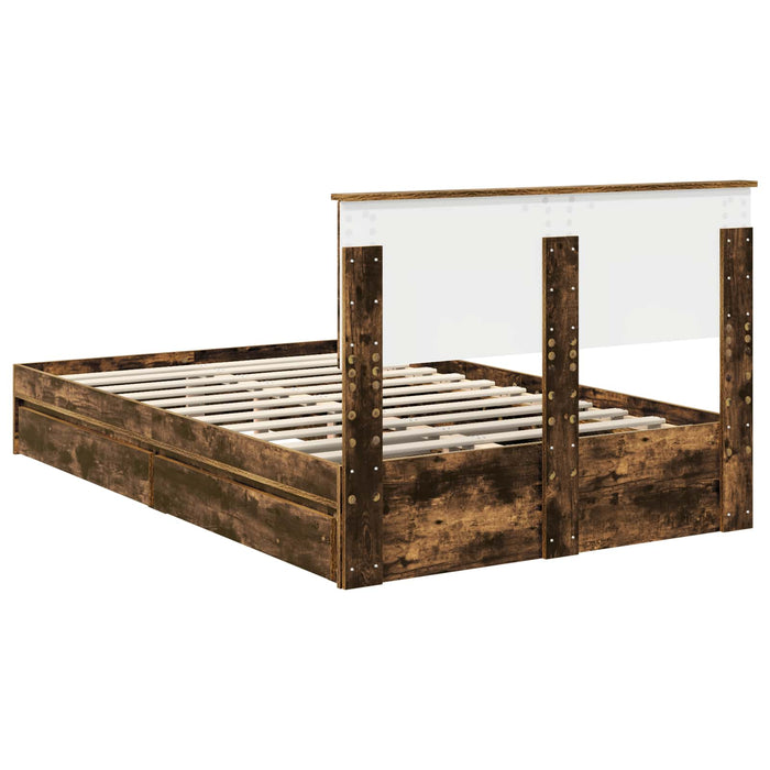 Pat cu storage Stejar fumuriu 135 x 190 cm Lemn compozit - WALTI WALTI
