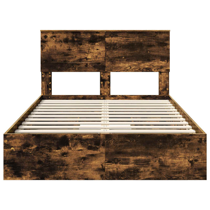 Pat cu storage Stejar fumuriu 135 x 190 cm Lemn compozit - WALTI WALTI