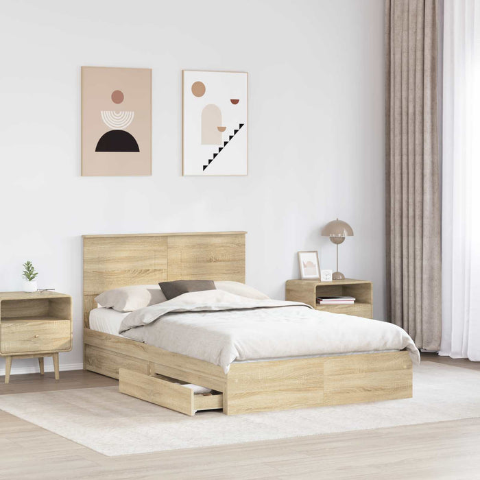 Pat cu storage Stejar Sonoma 120 x 200 cm Lemn compozit - WALTI WALTI