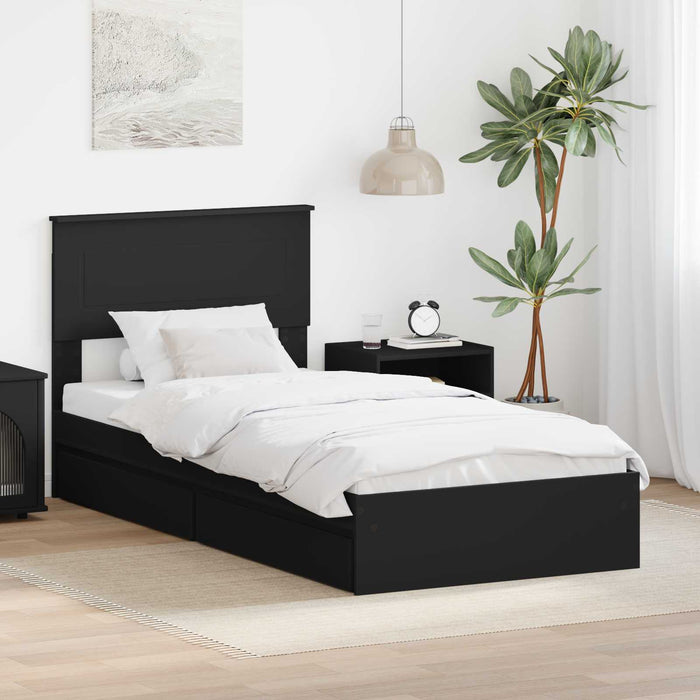 Pat cu storage cu headboard Negru 90 x 190 cm Lemn compozit - WALTI WALTI