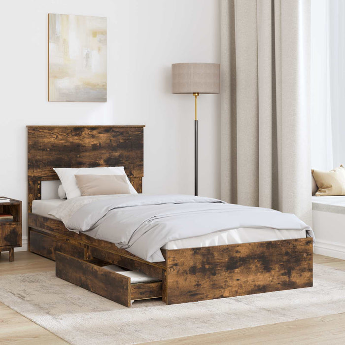 Pat cu storage Stejar fumuriu 90 x 190 cm Lemn compozit - WALTI WALTI