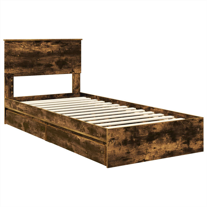 Pat cu storage Stejar fumuriu 90 x 190 cm Lemn compozit - WALTI WALTI