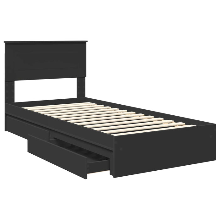 Pat cu storage cu headboard Negru 75 x 190 cm Lemn compozit - WALTI WALTI
