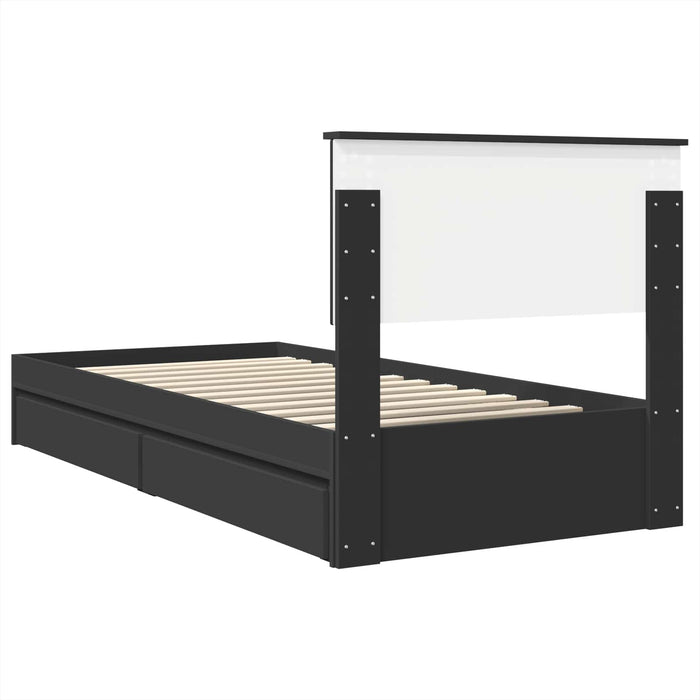 Pat cu storage cu headboard Negru 75 x 190 cm Lemn compozit - WALTI WALTI